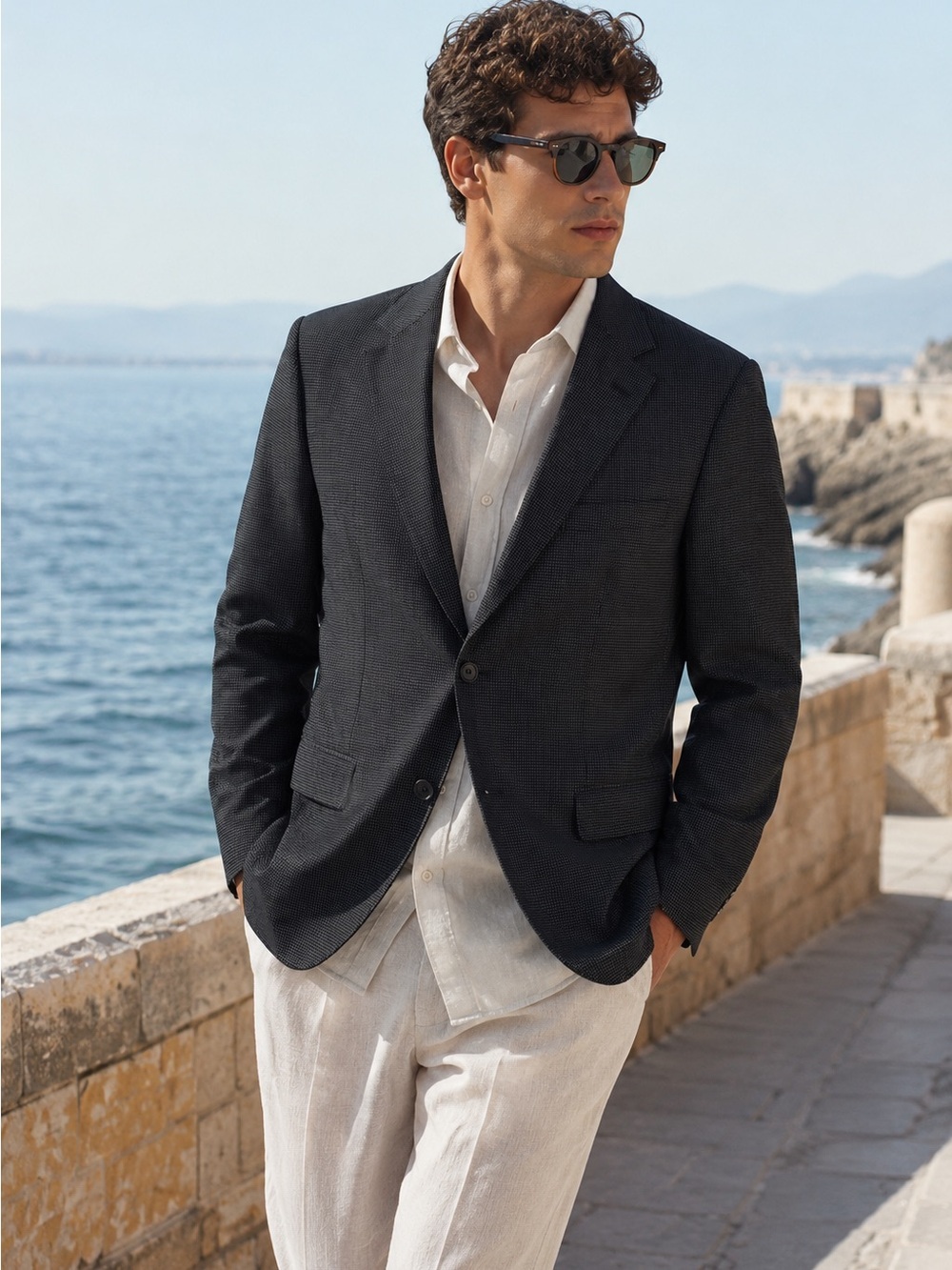 Hugo Boss Wool Blazer Black White 42R Quiet Luxury Business Formal Sport Coat